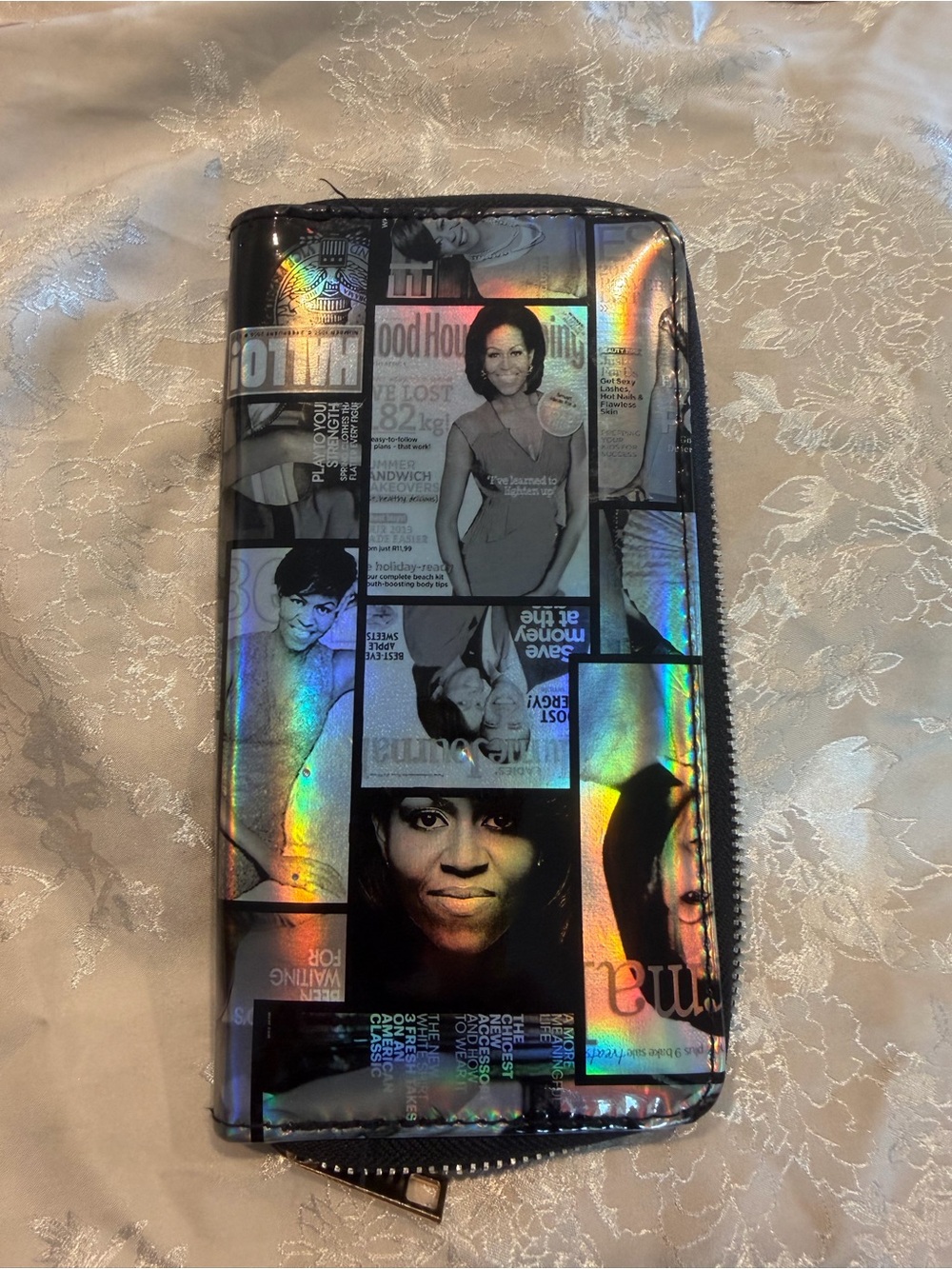 Holographic Zip-Around Phone Wallet - Black Holographic